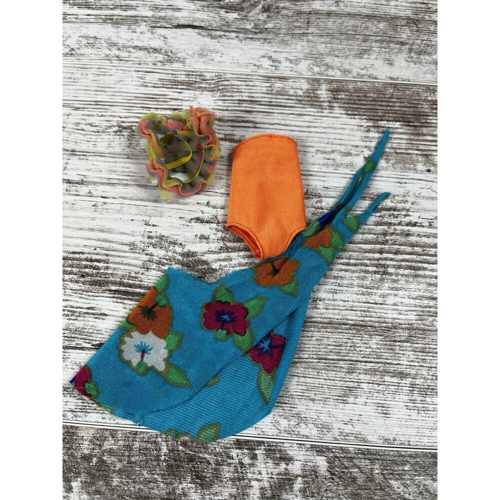 Vintage 1987 Island Fun Skipper Barbie Outfit #4064 Orange Swimsuit Sarong Lei